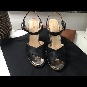 Cole Haan black leather wedge heel espadrille sandal size 7.5